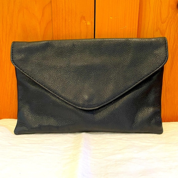 J. Crew Envelope Clutch Bag Invitation Black Leather - Picture 5 of 6
